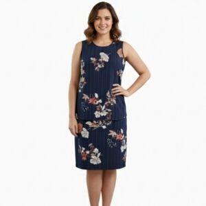 Maggie Sweet Navy Pinstripe Floral 2-Piece Skirt & Top Set Size Medium